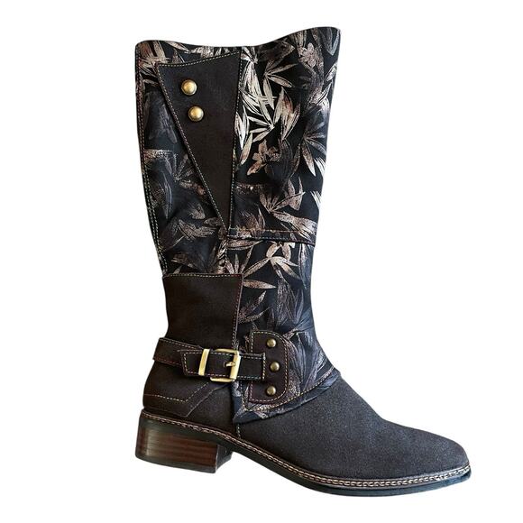 NEW L'ARTISTE SPRING STEP Blades Women's Size 40 Brown Leather Floral Zip Boots - Picture 14 of 14